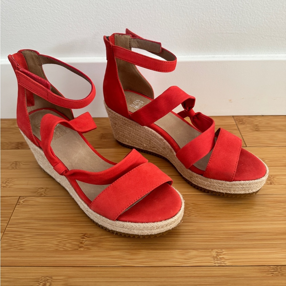 New! Eileen Fisher Red Espadrille Wedge Sandals 8.5